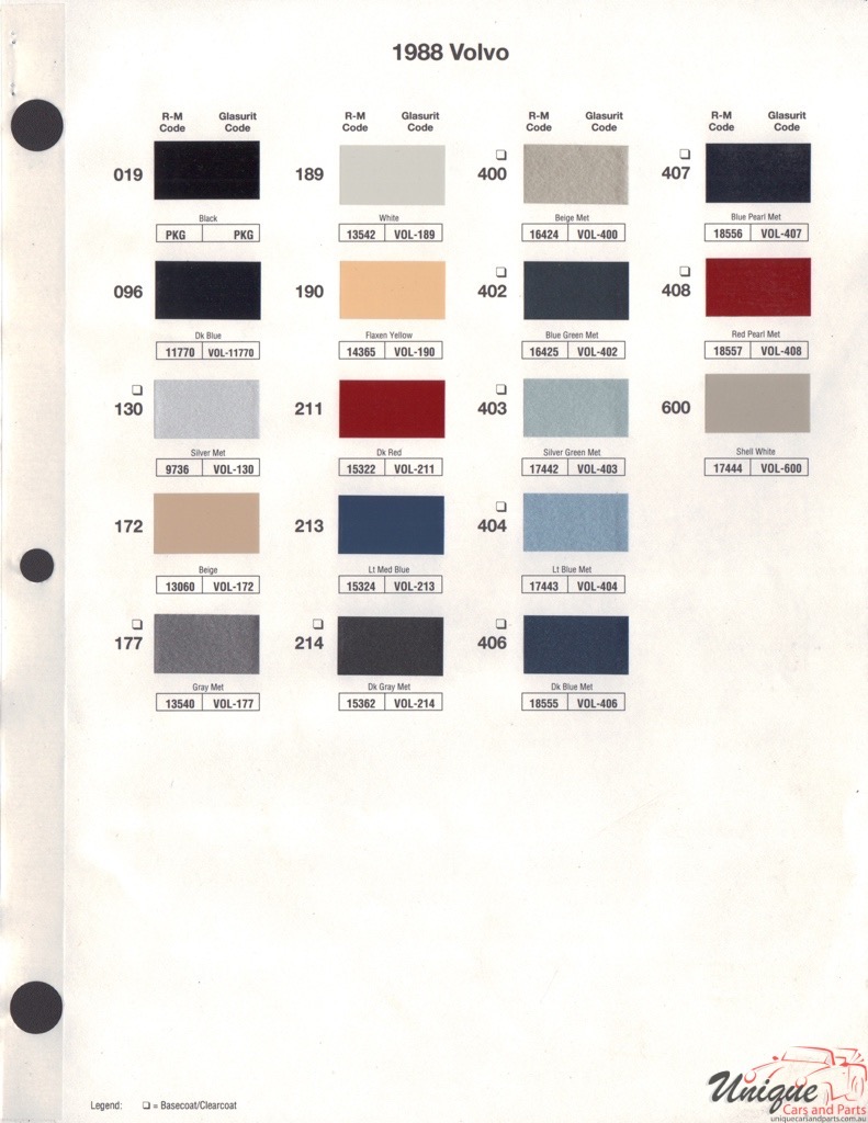 1988 Volvo Paint Charts RM